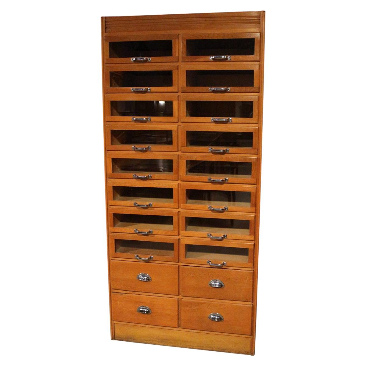 Oak Shop Display Cabinet with 20 Drawers