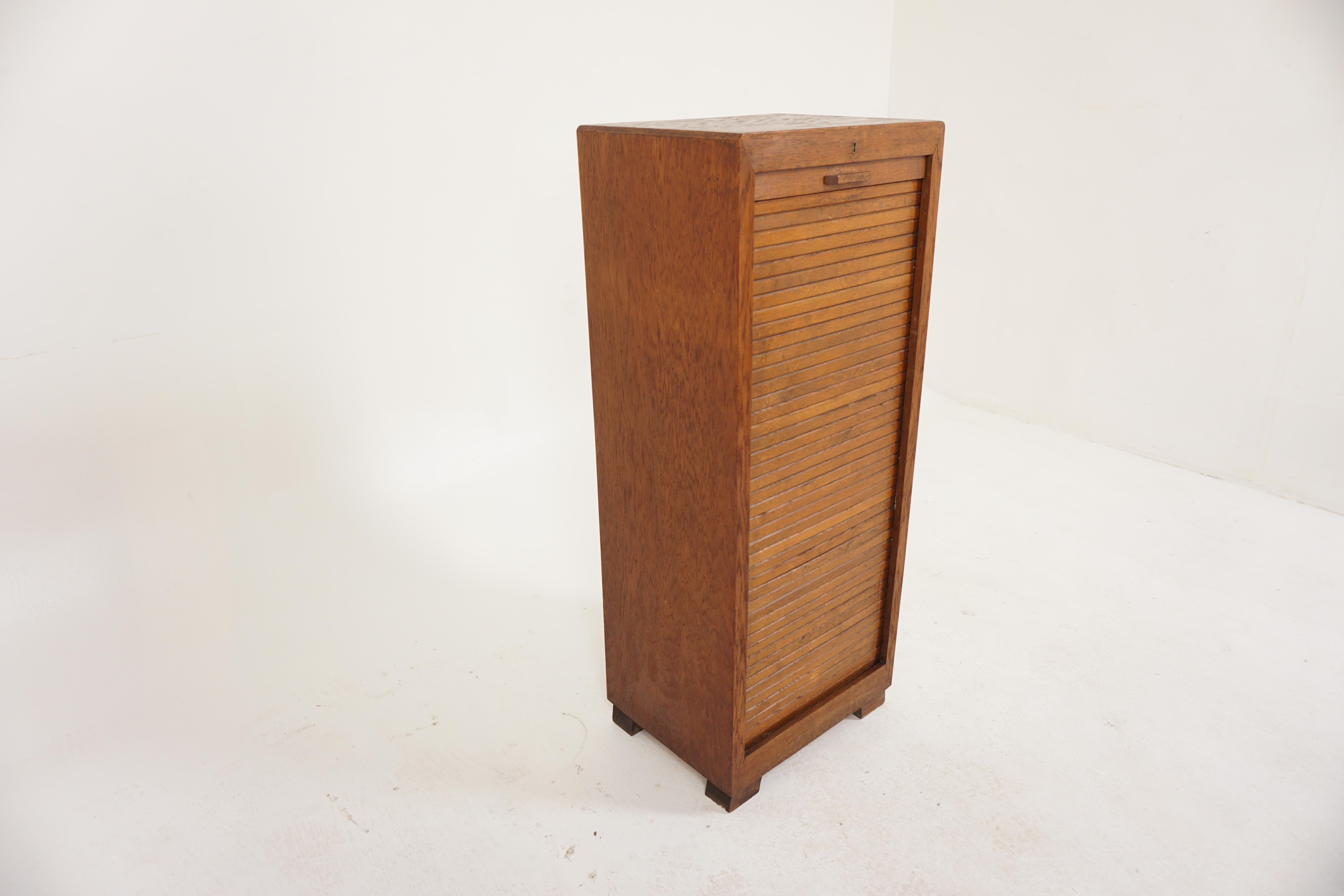 Scottish Oak Shutter Front Tambour File Cabinet, Music Cabinet, Scotland 1930, B2950