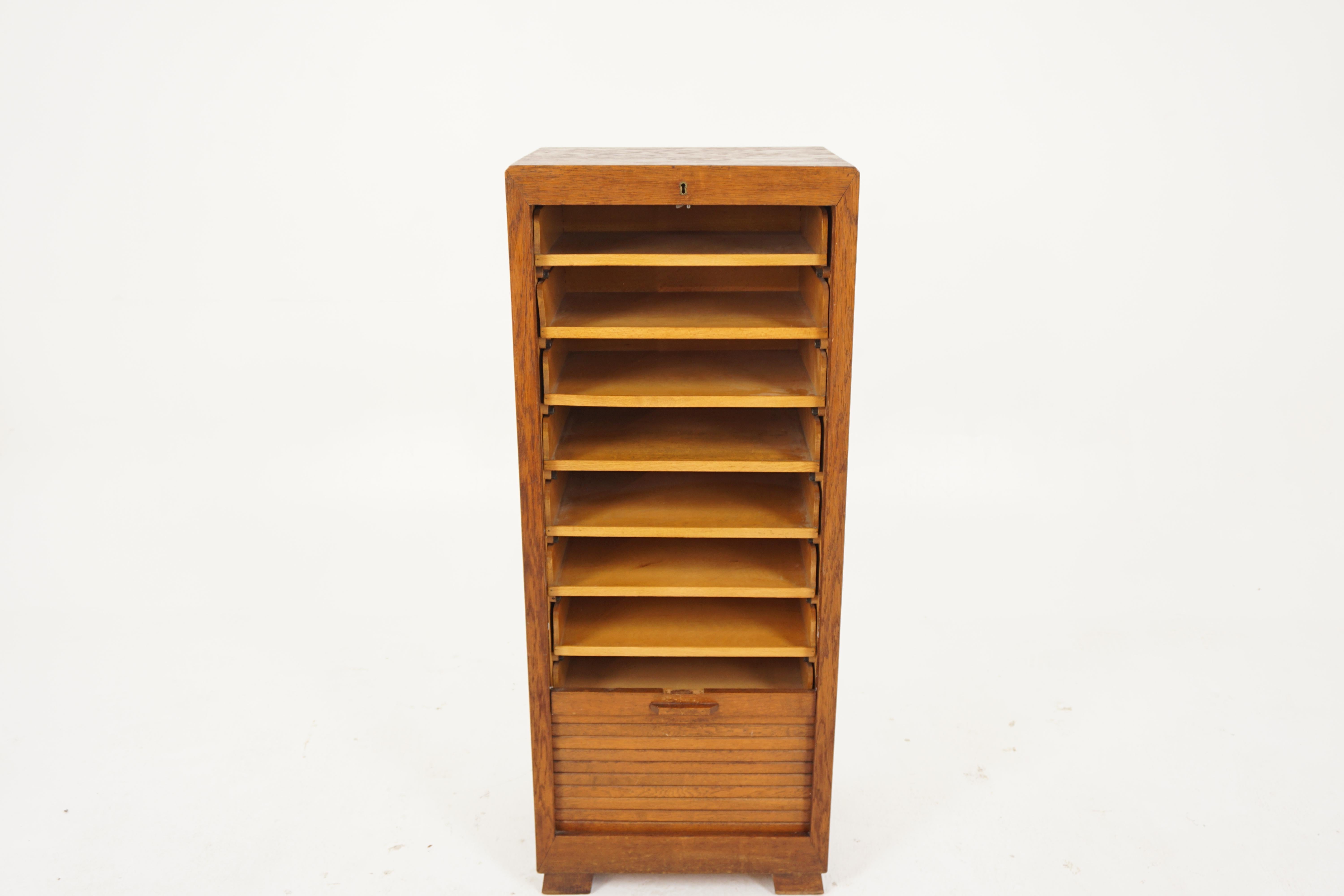 Oak Shutter Front Tambour File Cabinet, Music Cabinet, Scotland 1930, B2950 1