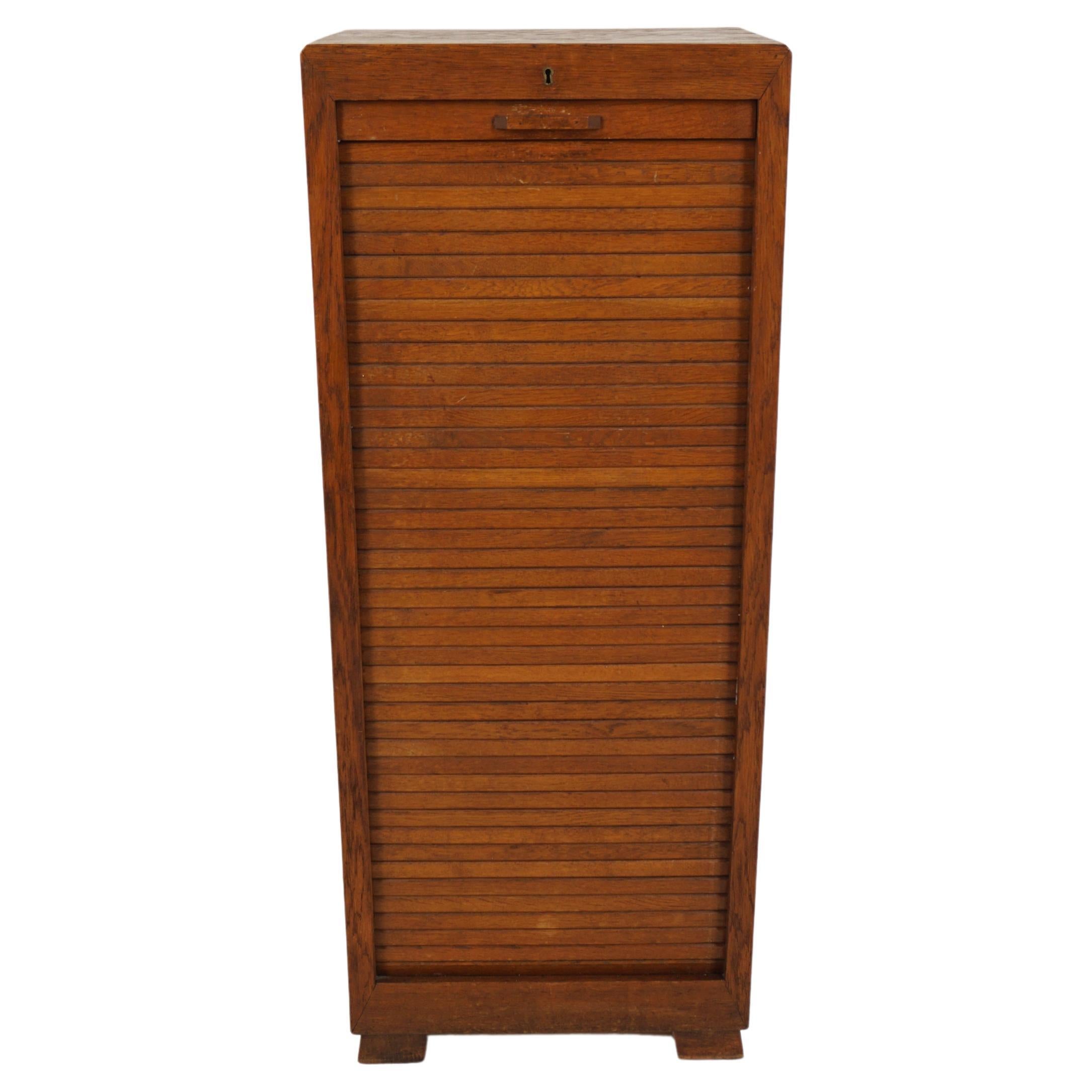 Oak Shutter Front Tambour File Cabinet, Music Cabinet, Scotland 1930, B2950