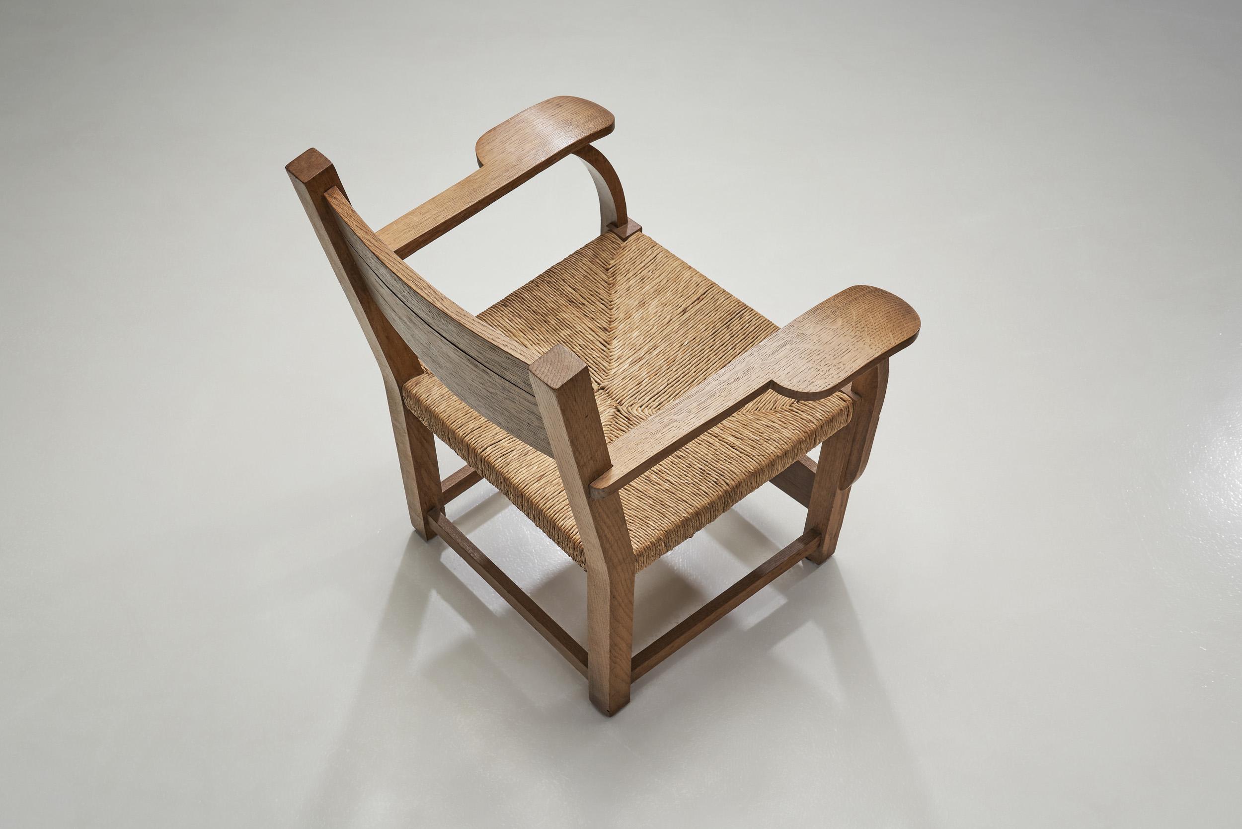 Oak Side Chair with Paper Cord Seat by a Danish Cabinetmaker, Denmark ca 1950s 6