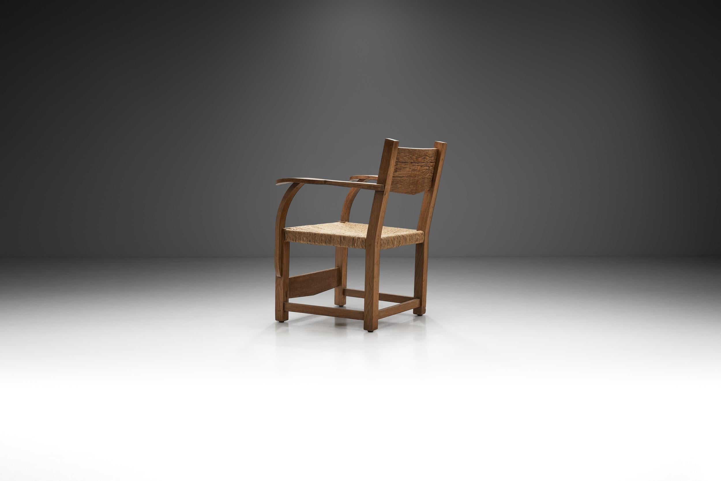 Scandinavian Modern Oak Side Chair with Paper Cord Seat by a Danish Cabinetmaker, Denmark ca 1950s