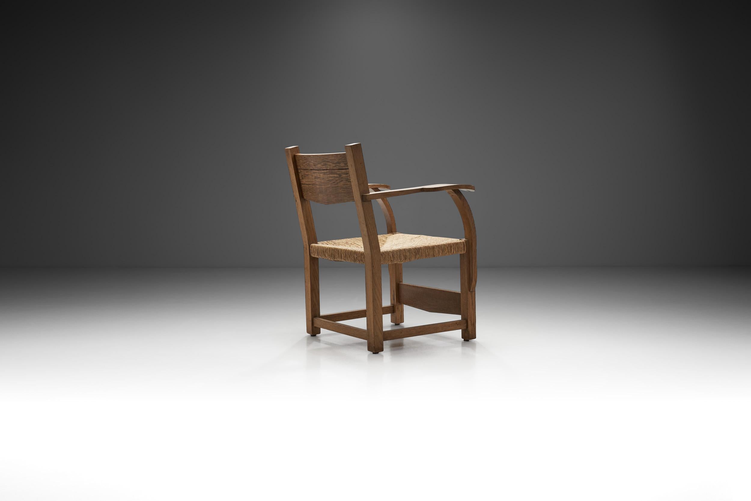 Oak Side Chair with Paper Cord Seat by a Danish Cabinetmaker, Denmark ca 1950s In Good Condition In Utrecht, NL