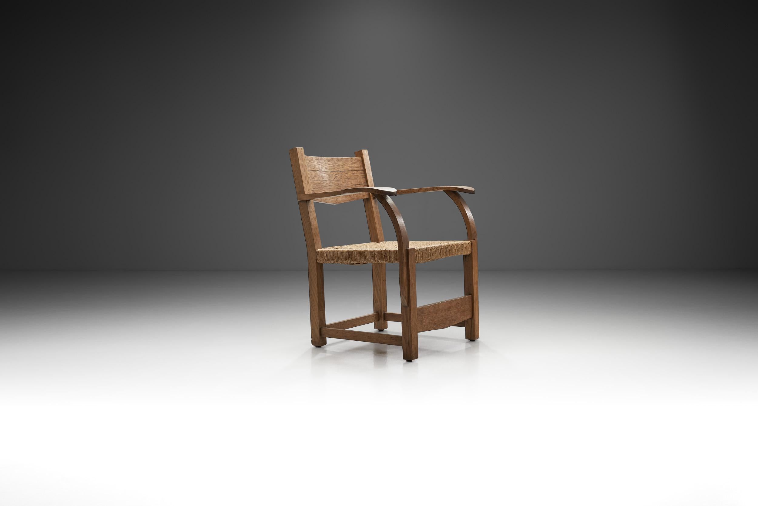 20th Century Oak Side Chair with Paper Cord Seat by a Danish Cabinetmaker, Denmark ca 1950s