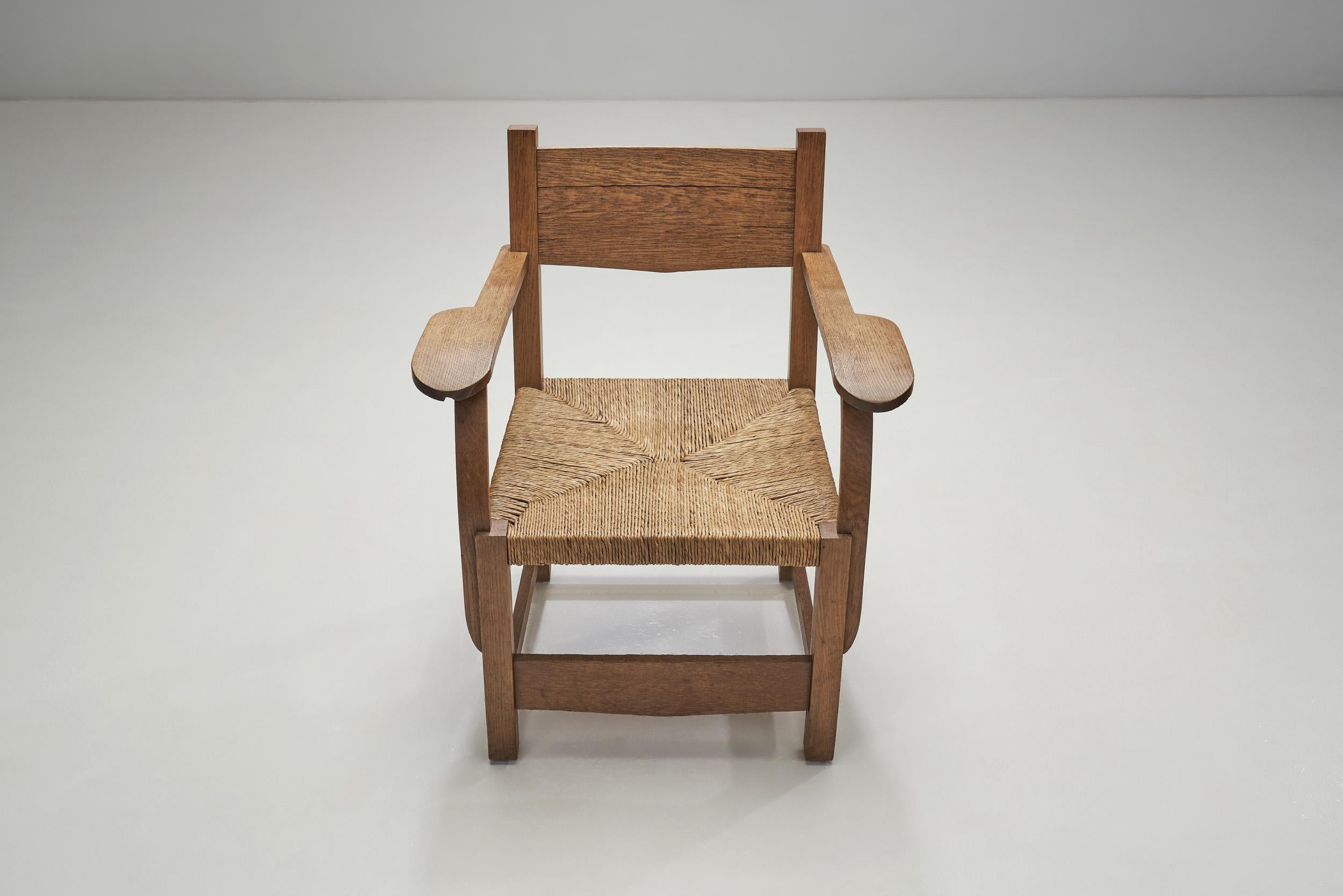 Papercord Oak Side Chair with Paper Cord Seat by a Danish Cabinetmaker, Denmark ca 1950s