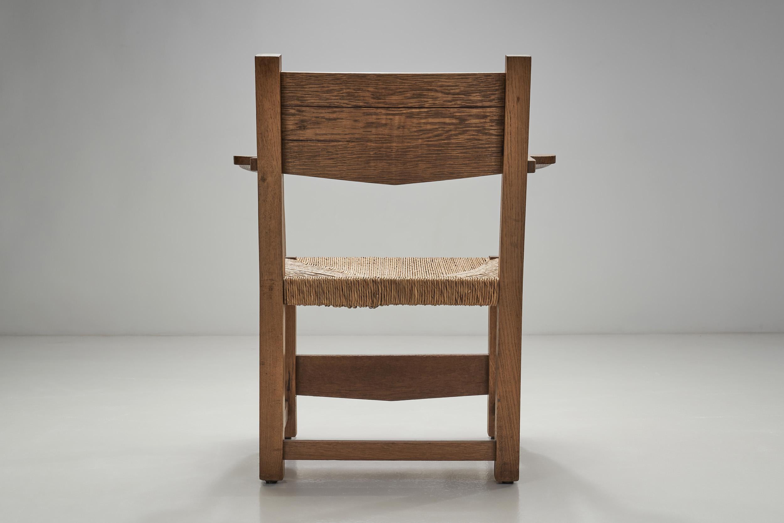 Oak Side Chair with Paper Cord Seat by a Danish Cabinetmaker, Denmark ca 1950s 1