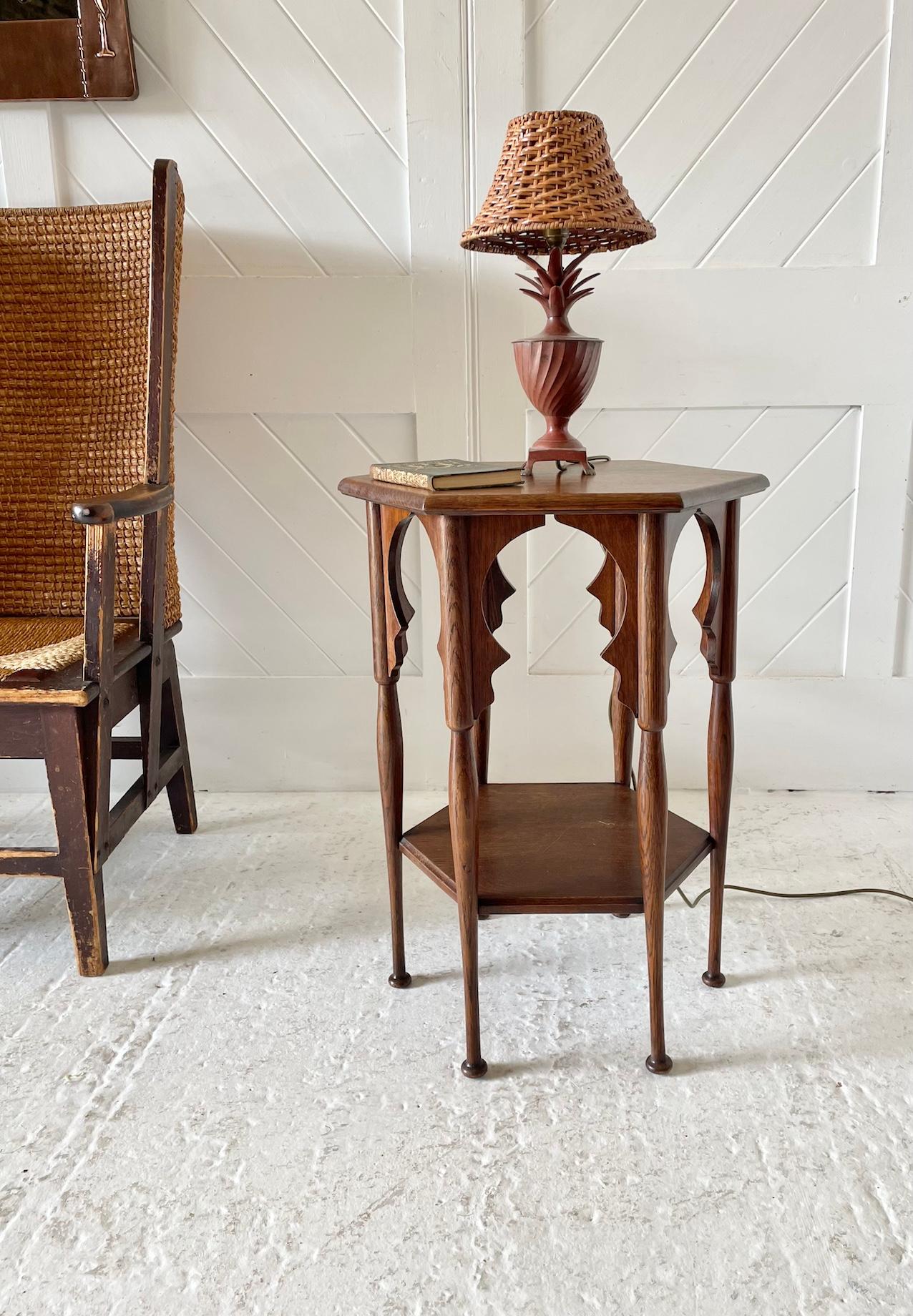 Hexagon oak side table

Moresque Style

Liberty & Co

Circa 1890

Height 57cm. Width 50cm. Depth 44cm