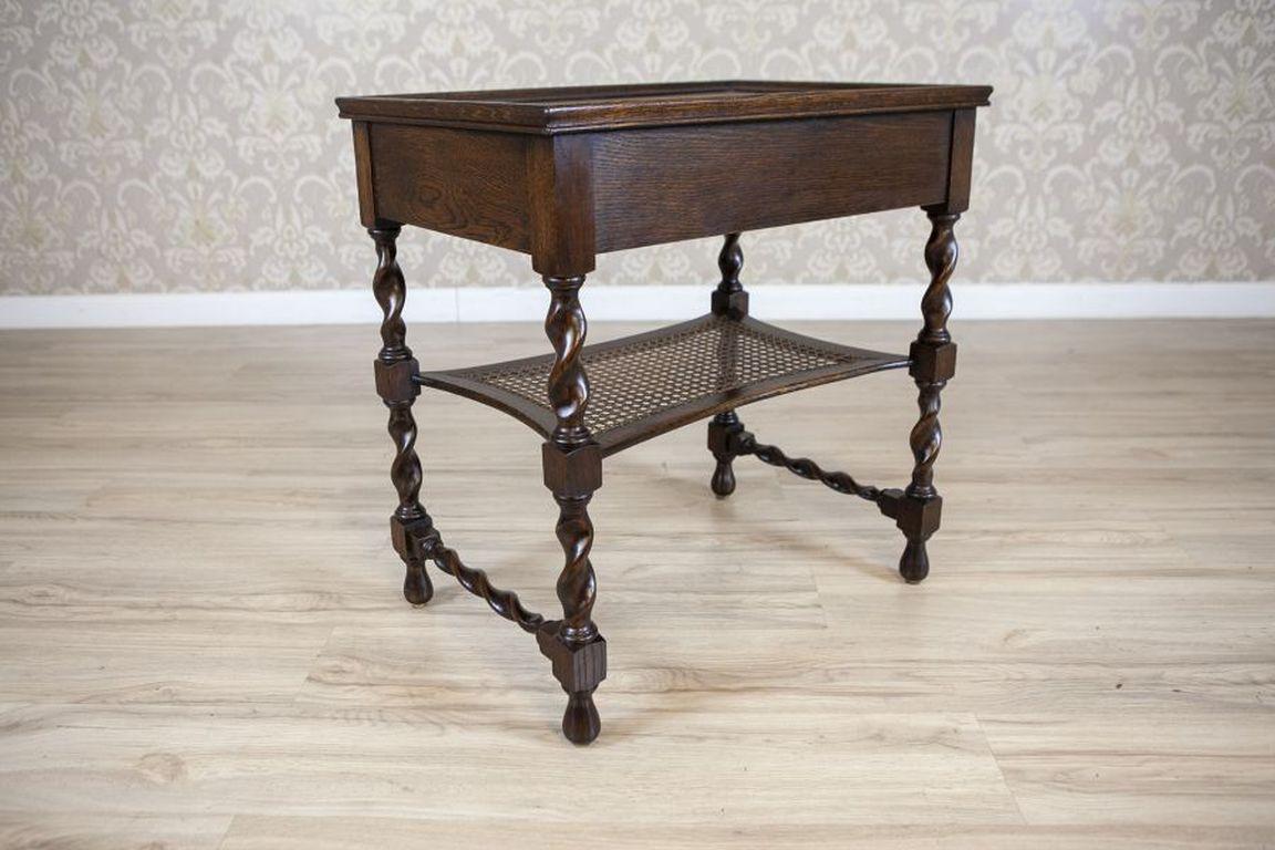Oak Side Table From the 1930s in Dark Brown In Good Condition For Sale In Opole, PL