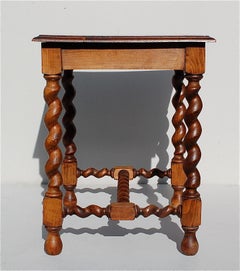 Oak Side Table with Barley Twist Legs, Early 20th Century