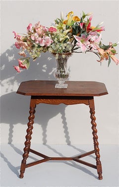 Oak Side Table with Barley Twist Legs, Early 20th Century