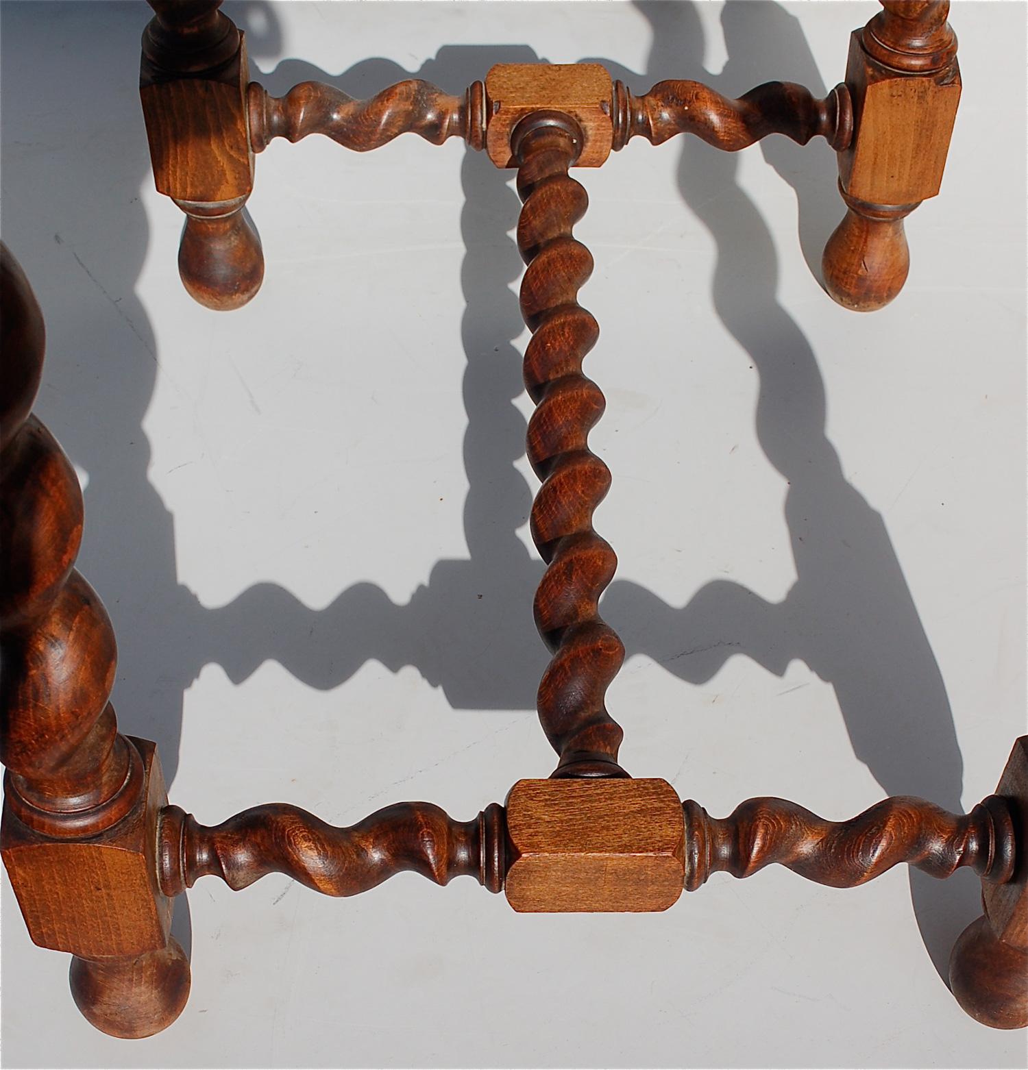 Rustic Oak Side Table with Barley Twist Legs, Early 20th Century For Sale