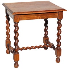 Oak Side Table with Barley Twist Legs, Early 20th Century