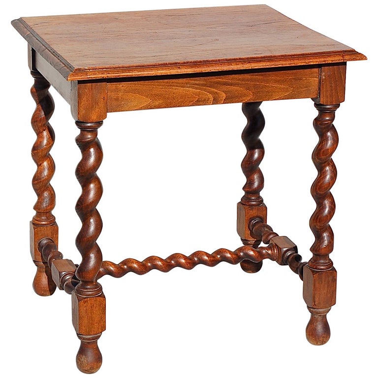 Oak Side Table with Barley Twist Legs, Early 20th Century For Sale