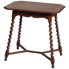 Antique Oak Side Table with Barley Twist Legs, Early 20th Century