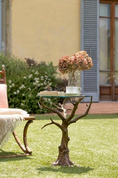 Quercia oak side table with casting brass structure