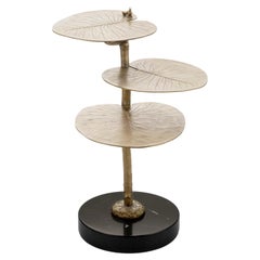 Oak Side Table with Casting Brass Structure and Marble Base