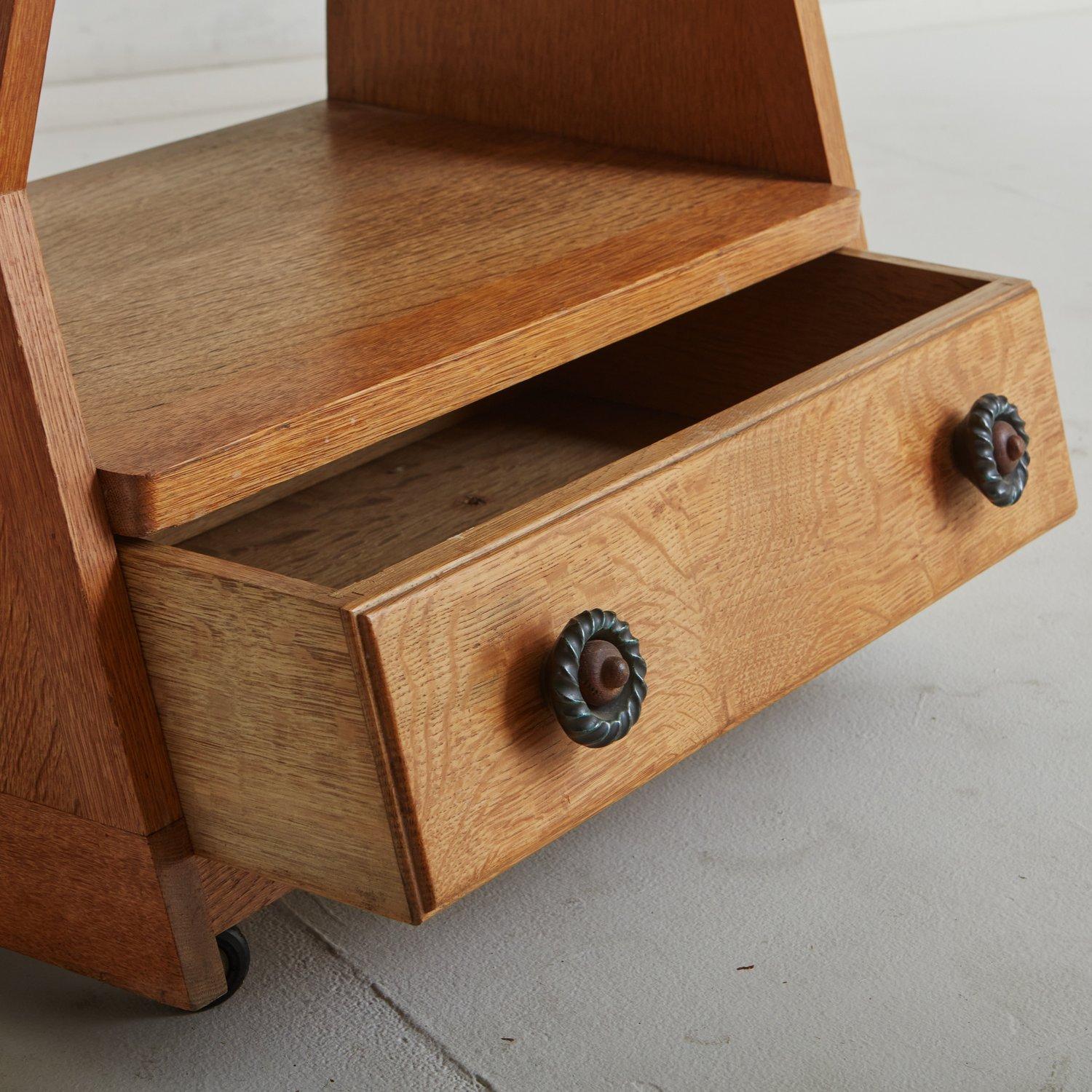 French Oak Side Table with Drawer by Guillerme et Chambron, France, 1960s