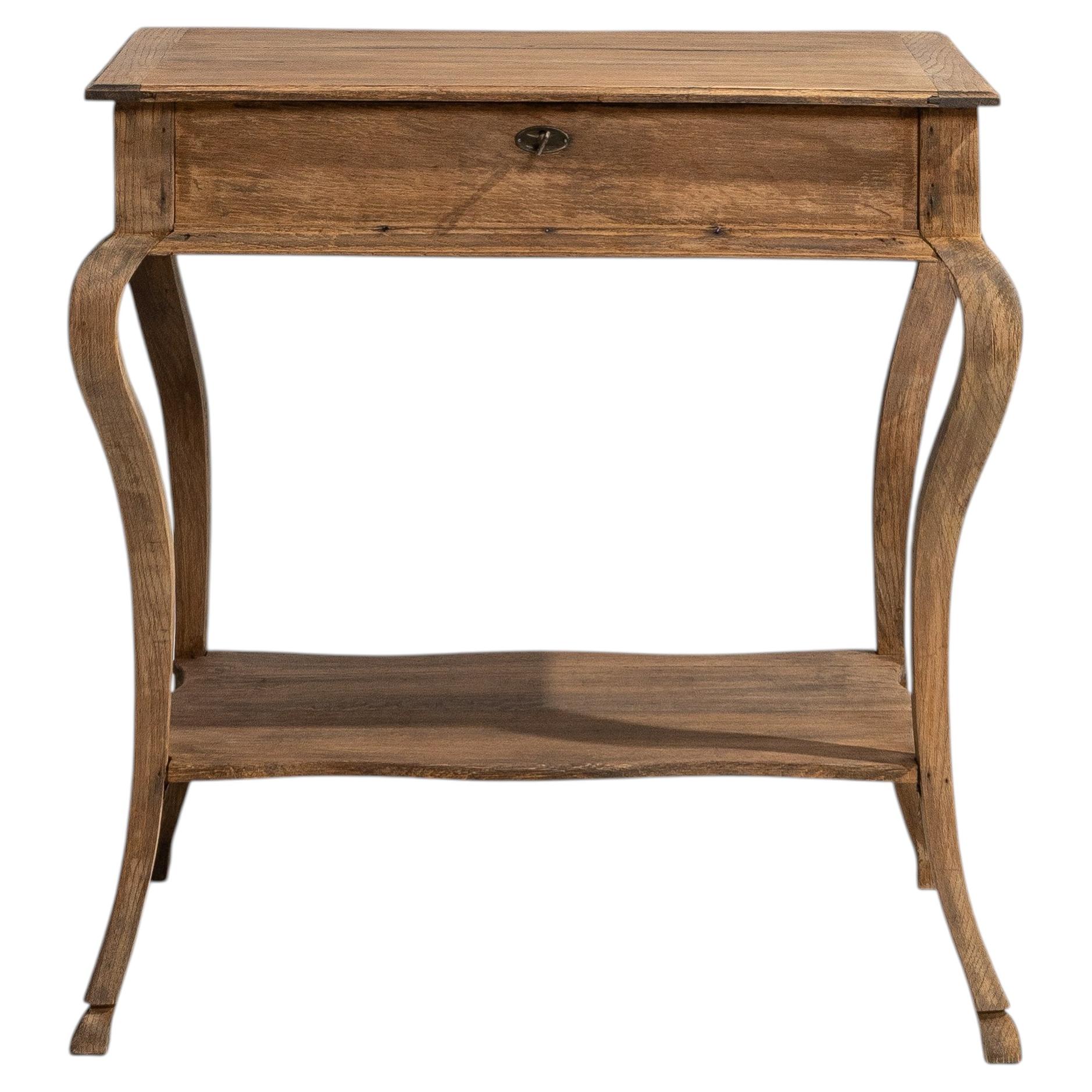 Oak Side Table With Mirror Inside For Sale