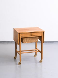 Oak Side Table with Rattan Basket by Bertil Fridhagen for Bodafors, 1960s