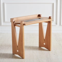 Oak Side Table with Tile Top Attributed to Guillerme et Chambron, France 1960s