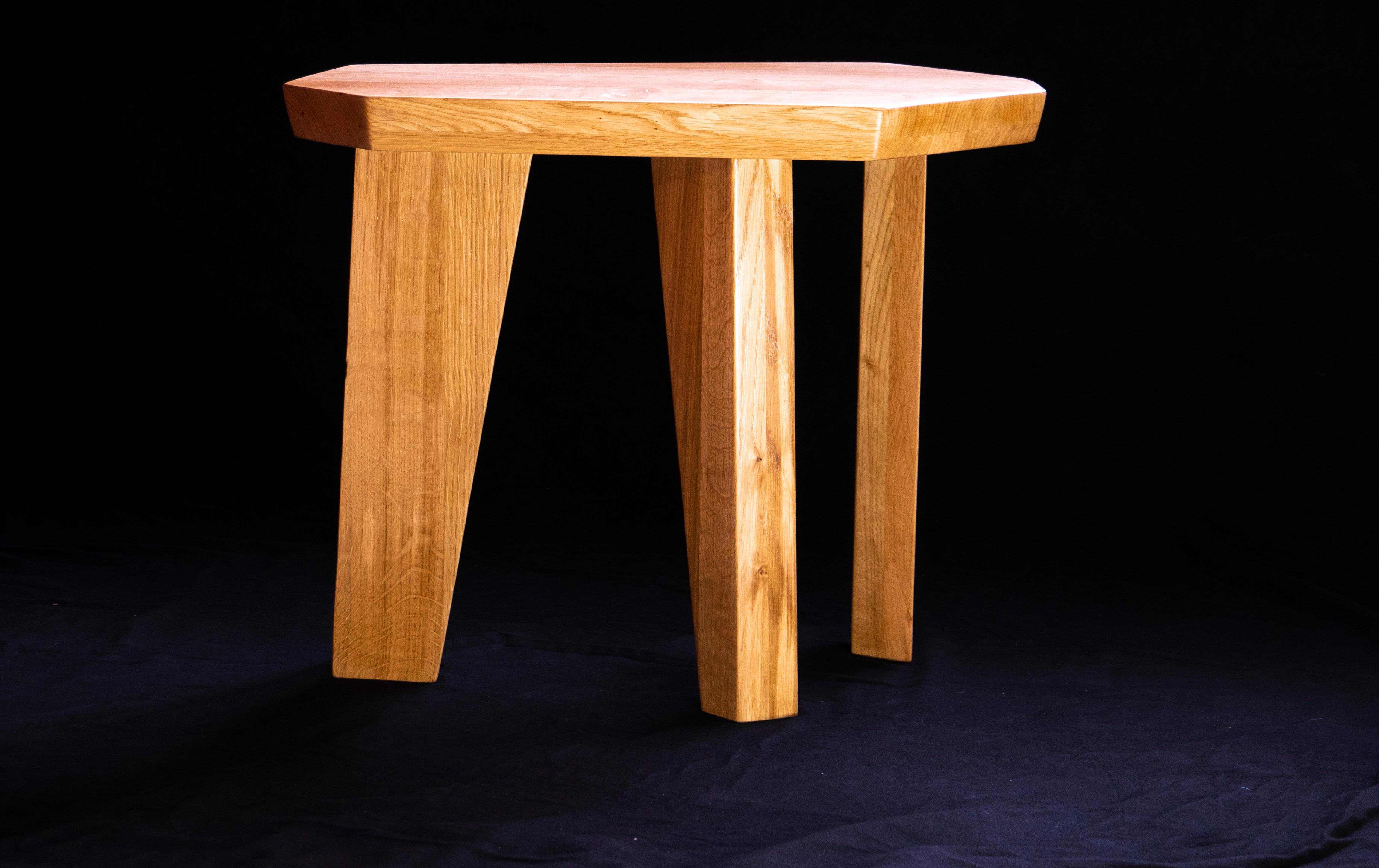 Sculptural pair of side tables seemingly brought to life by the hands of sculptor Jacques Jarrige. 3 asymmetrical legs support a jagged edged top that is itself angled.