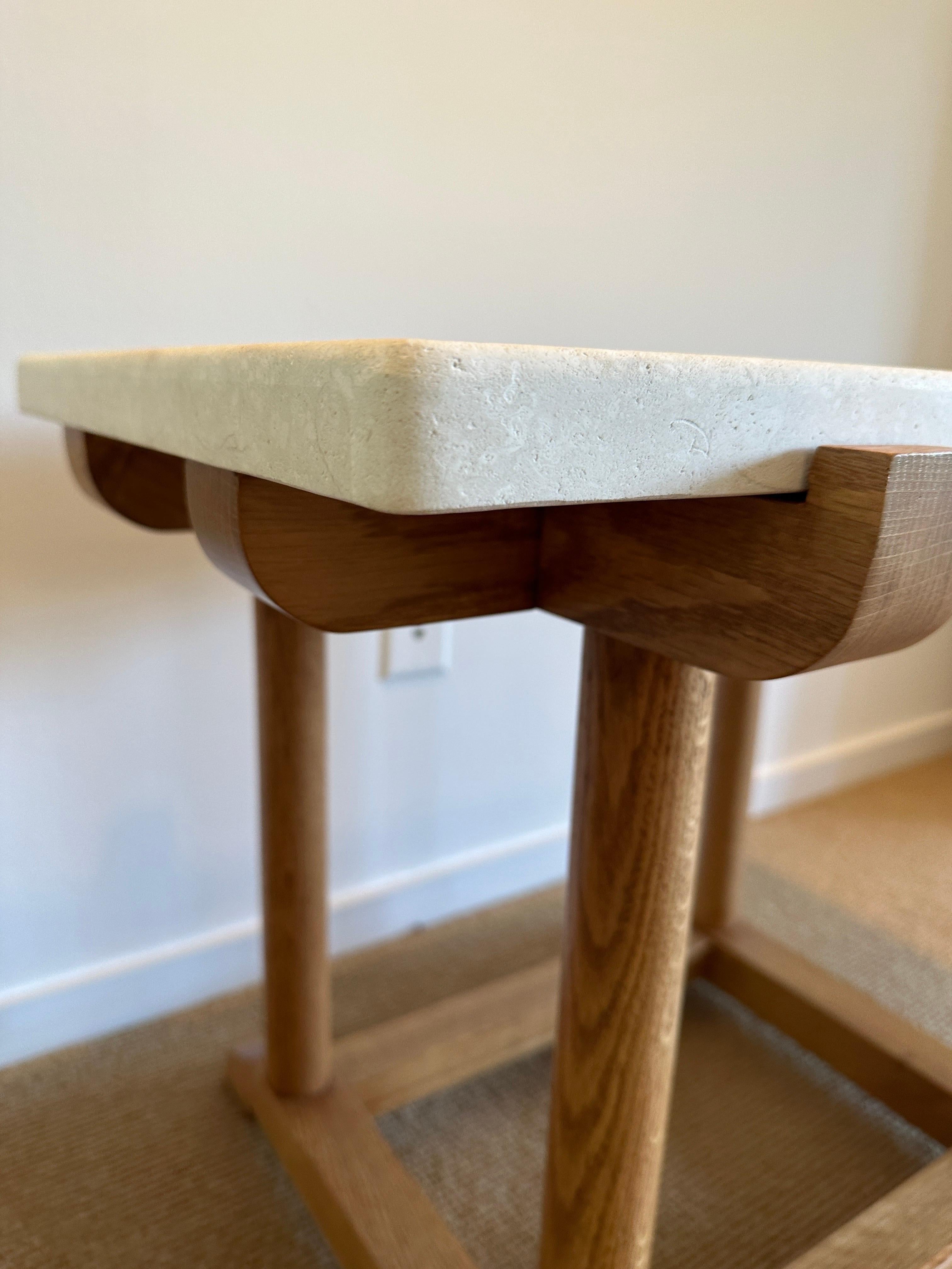 Oak Side Tables with Thick Limestone Top 'Two Available' For Sale 4