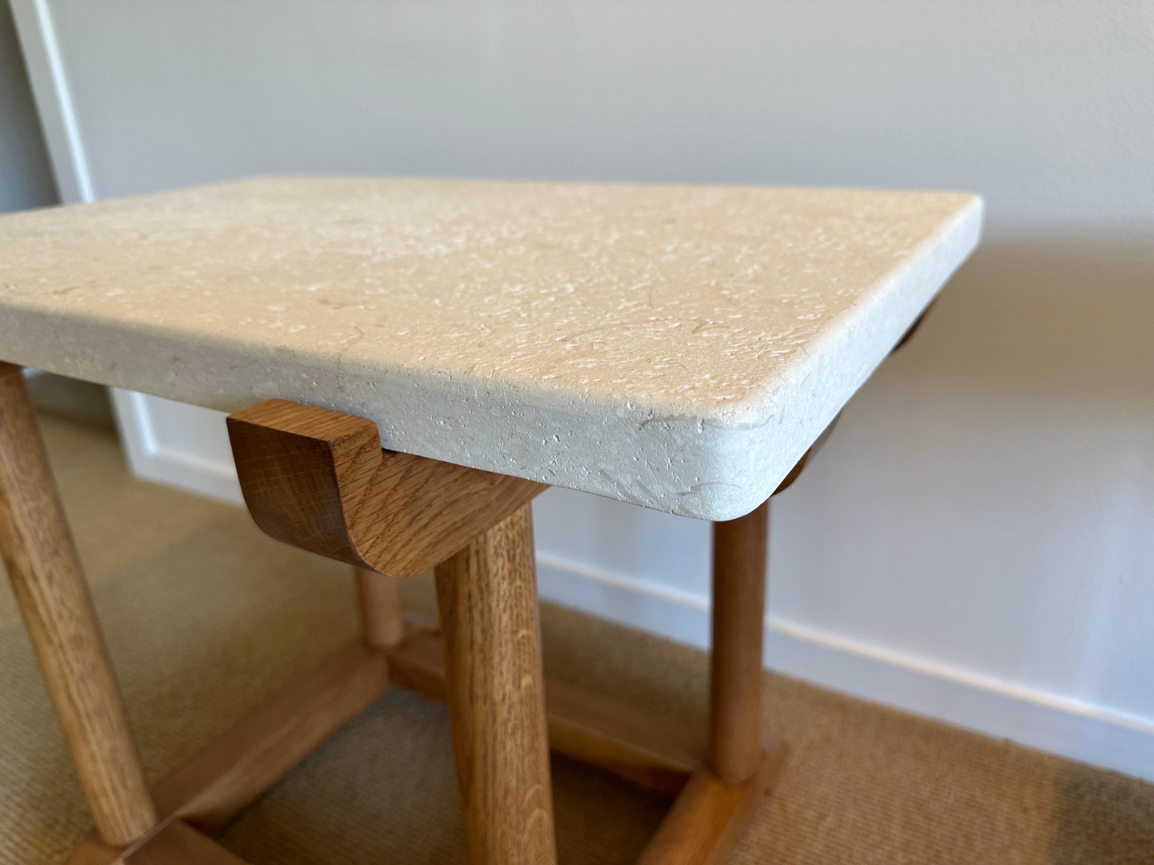Oak Side Tables with Thick Limestone Top 'Two Available' For Sale 3