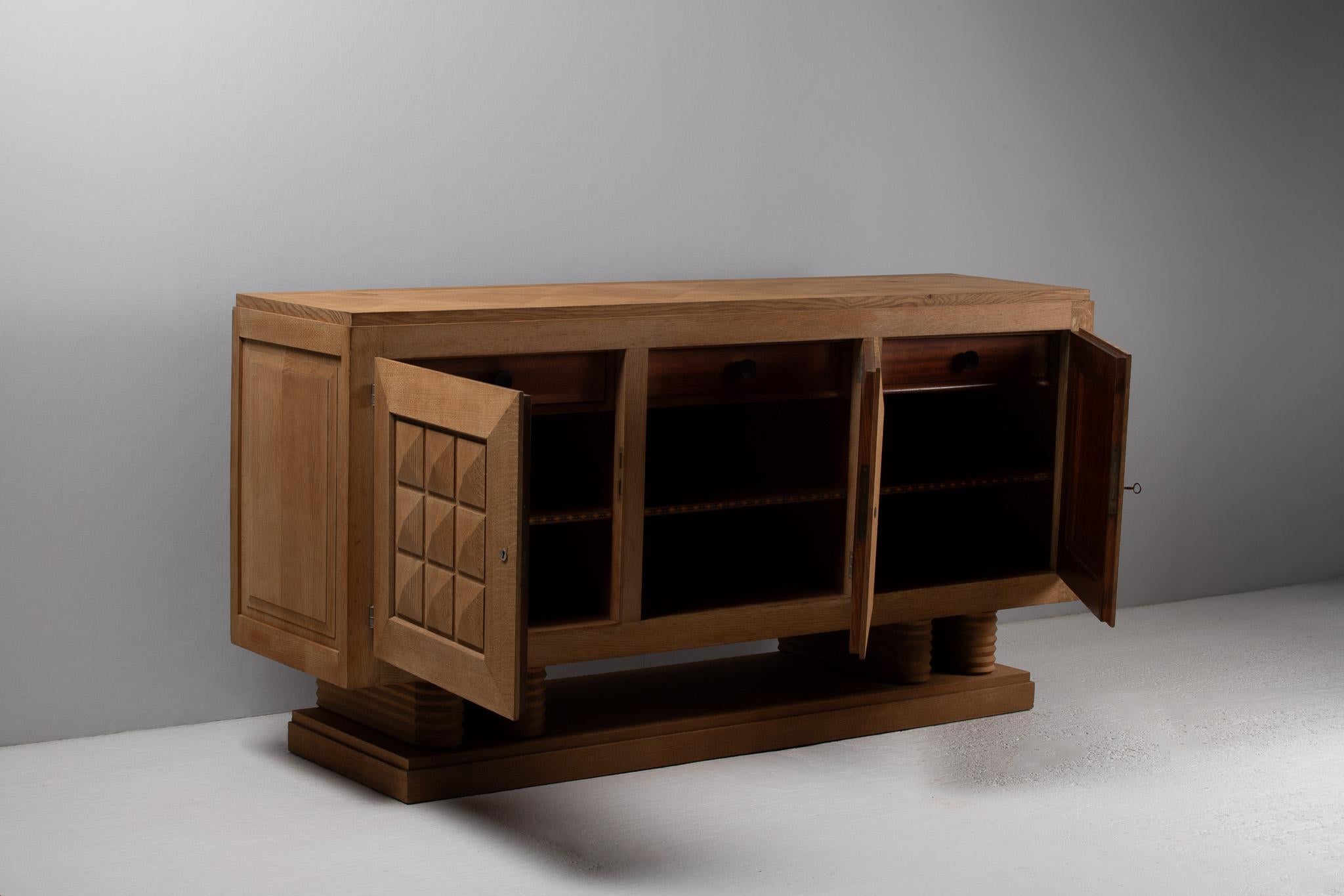 Art Deco Oak Sideboard by Gaston Poisson, France, 1940s For Sale