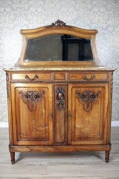 Enfilade en chêne de la période de l'entre-deux-guerres avec plateau en marbre et miroir