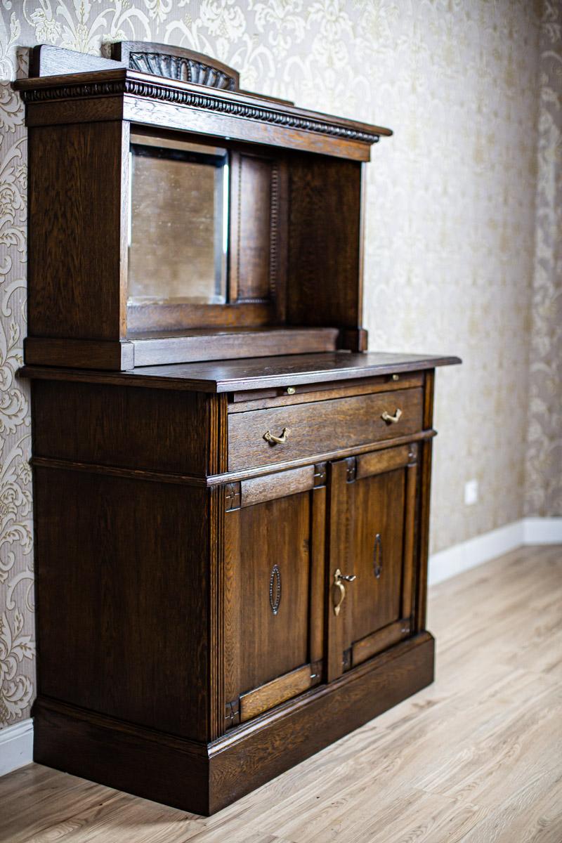 European Massive Oak Sideboard from the Interwar Period with Mirror For Sale