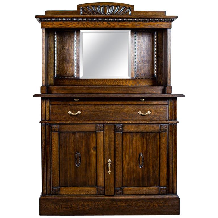 Massive Oak Sideboard from the Interwar Period with Mirror For Sale
