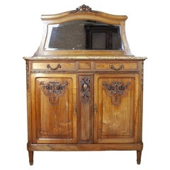 Antique Oak Sideboard From the Interwar Period with Marble Top and Mirror