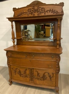 Oak Sideboard with Beveled Glass Mirrored Back, Quarter Cut Oak