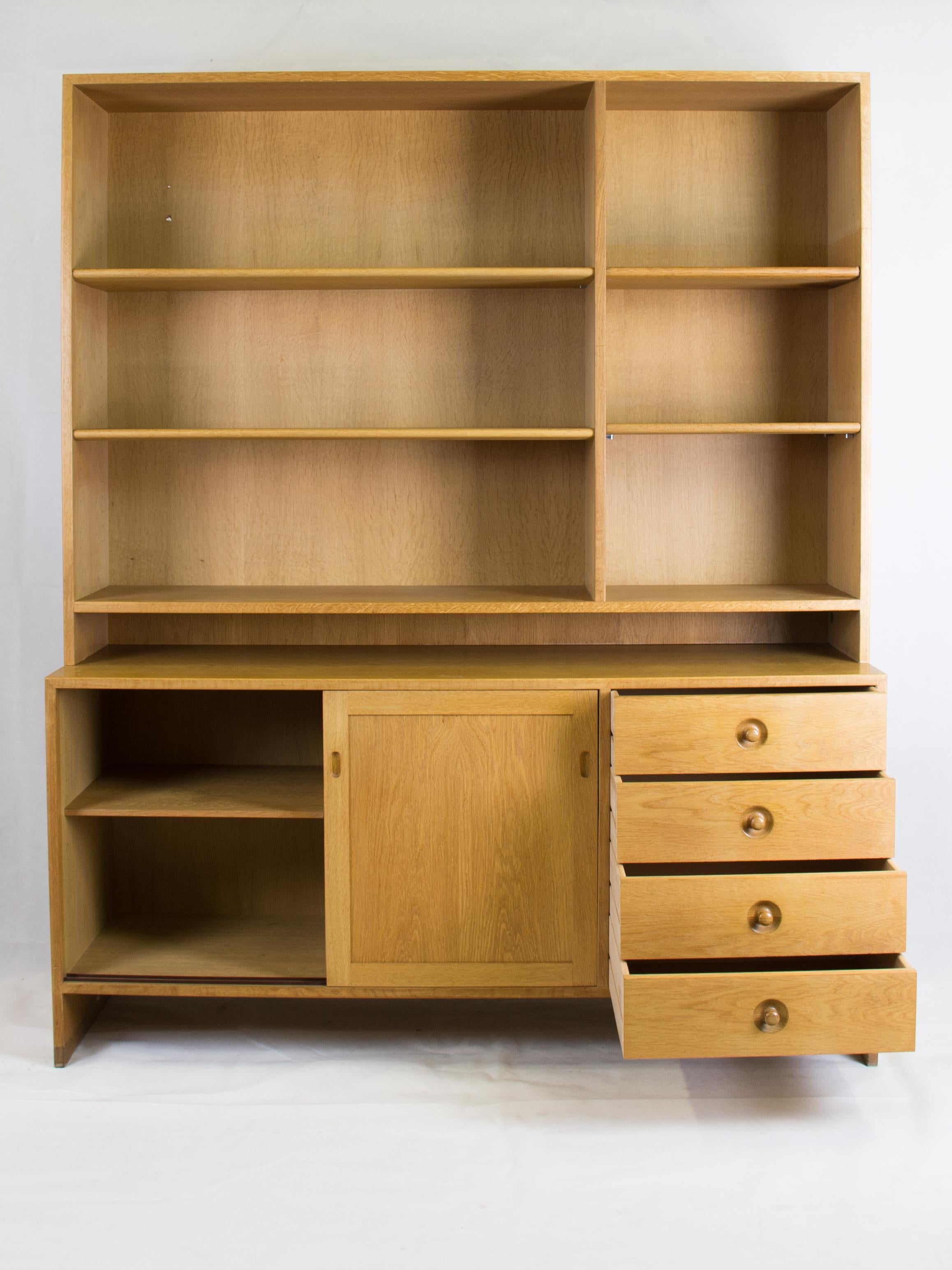 Scandinavian Modern Oak Sideboard with Bookcase by Hans J. Wegner for Ry Mobler For Sale