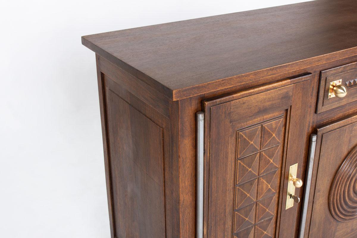 Buffet en Oak avec poignées en cuivre par Etienne Kohlmann, France, années 1950 en vente 5