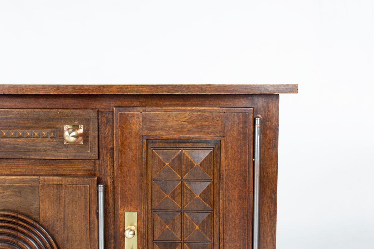 Buffet en Oak avec poignées en cuivre par Etienne Kohlmann, France, années 1950 en vente 6