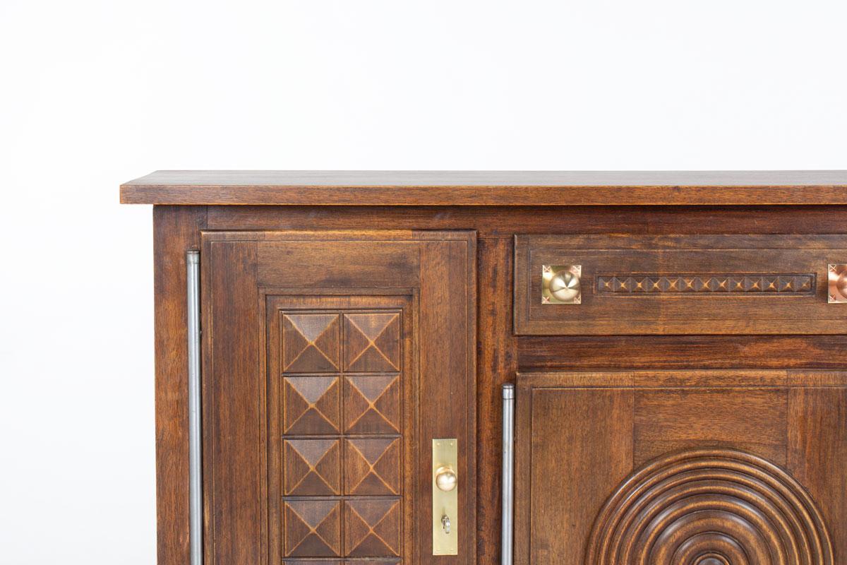 Buffet en Oak avec poignées en cuivre par Etienne Kohlmann, France, années 1950 en vente 2
