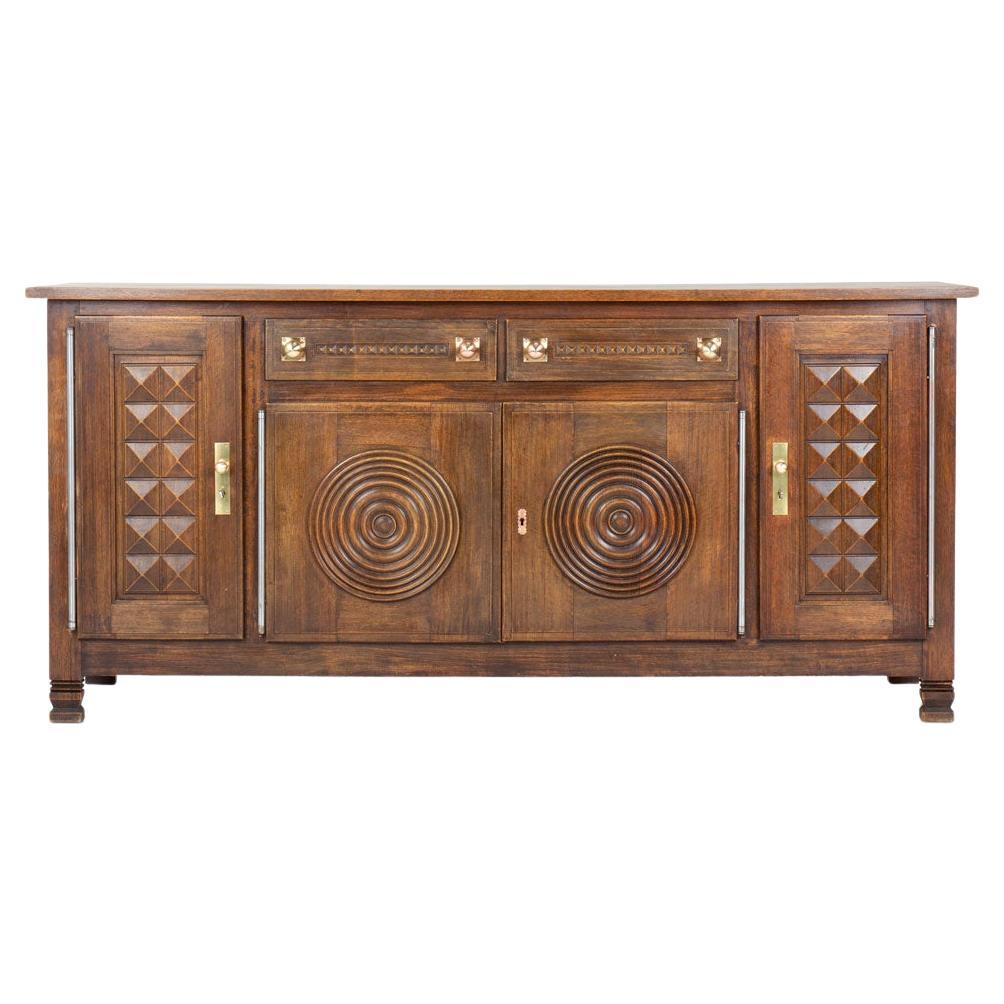 Buffet en Oak avec poignées en cuivre par Etienne Kohlmann, France, années 1950 en vente