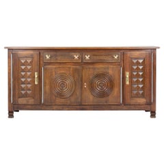 Buffet en Oak avec poignées en cuivre par Etienne Kohlmann, France, années 1950
