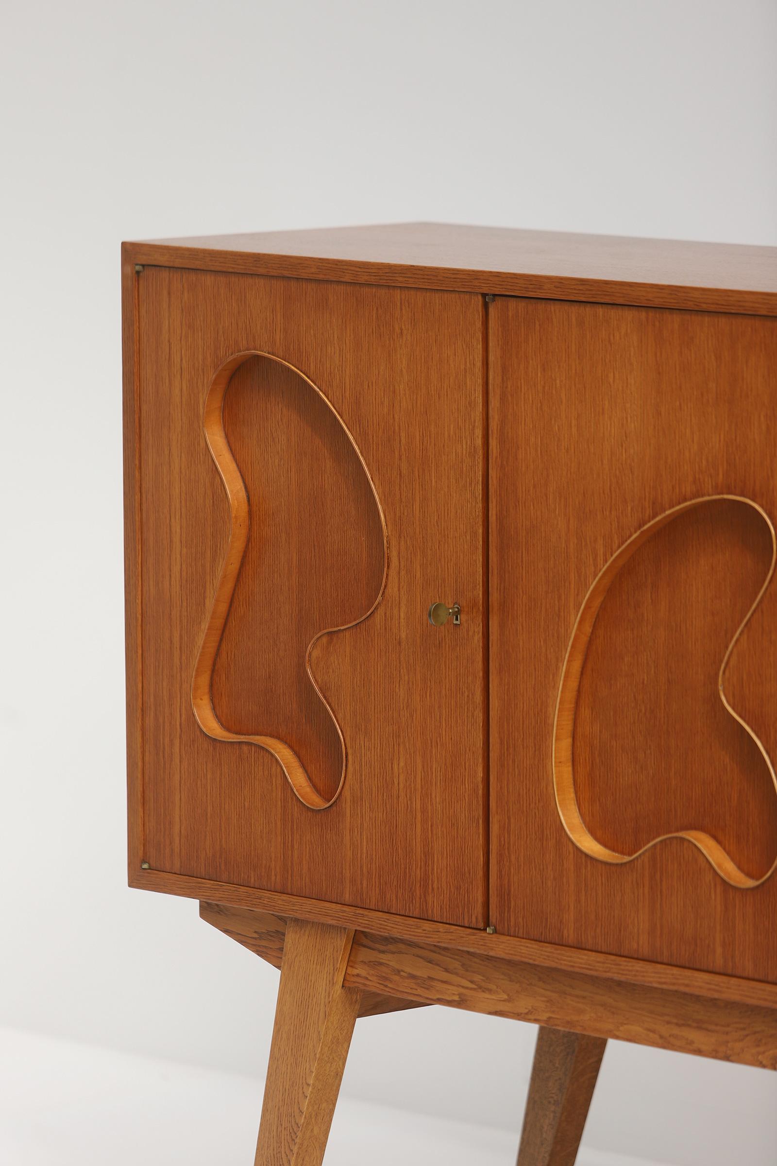 Oak Sideboard with Free Form Shaped Doors, 1950s 4