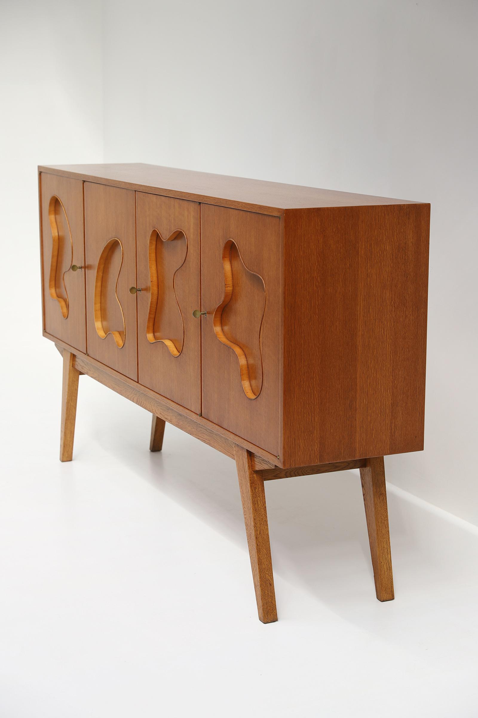 Oak Sideboard with Free Form Shaped Doors, 1950s 6