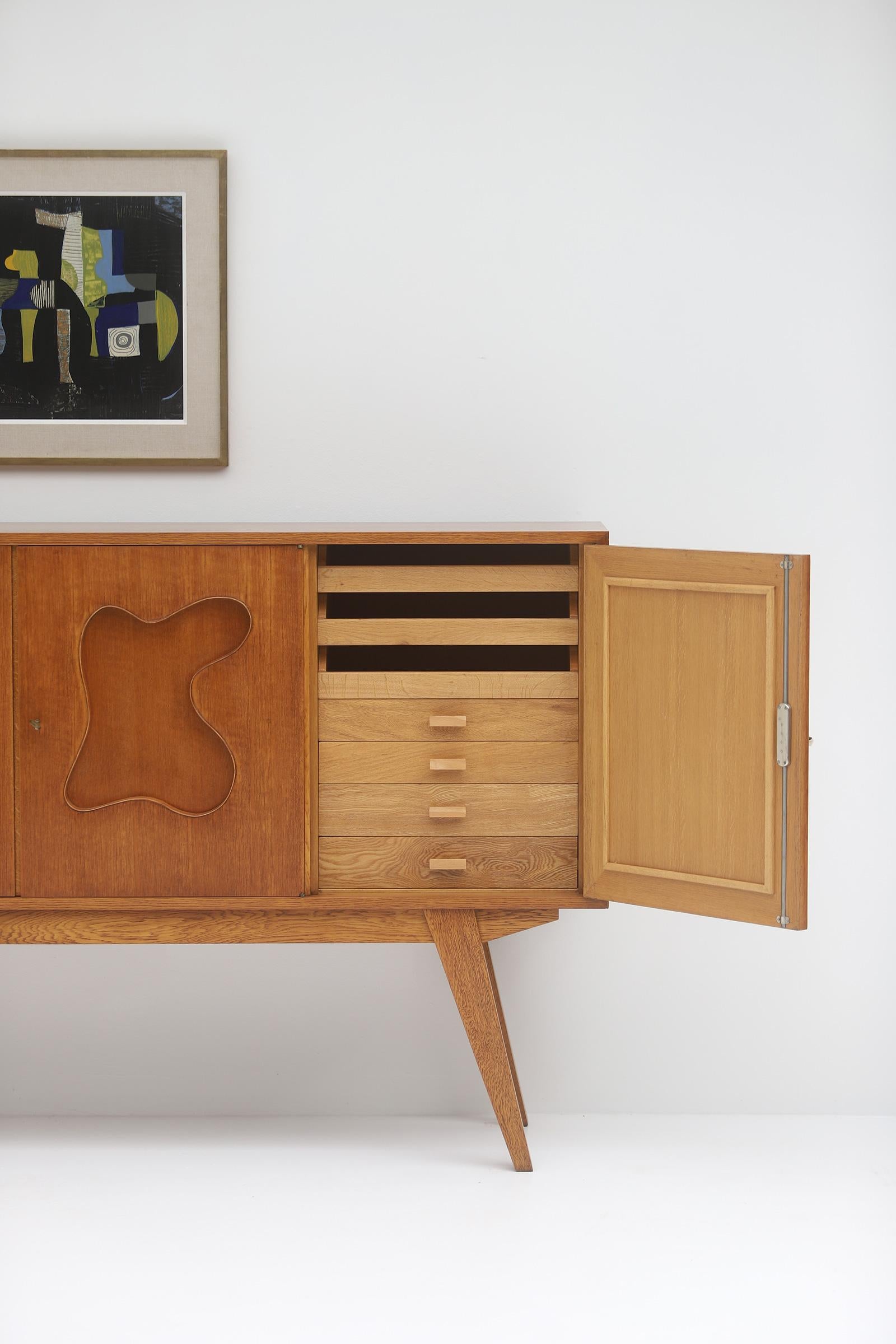 Oak Sideboard with Free Form Shaped Doors, 1950s 12