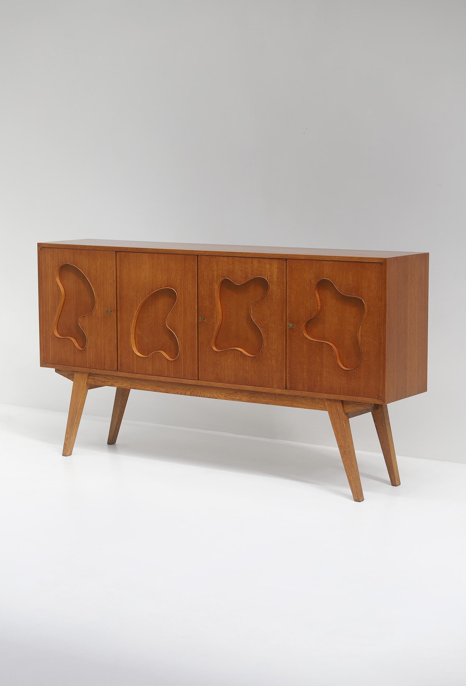 Mid-Century Modern Oak Sideboard with Free Form Shaped Doors, 1950s