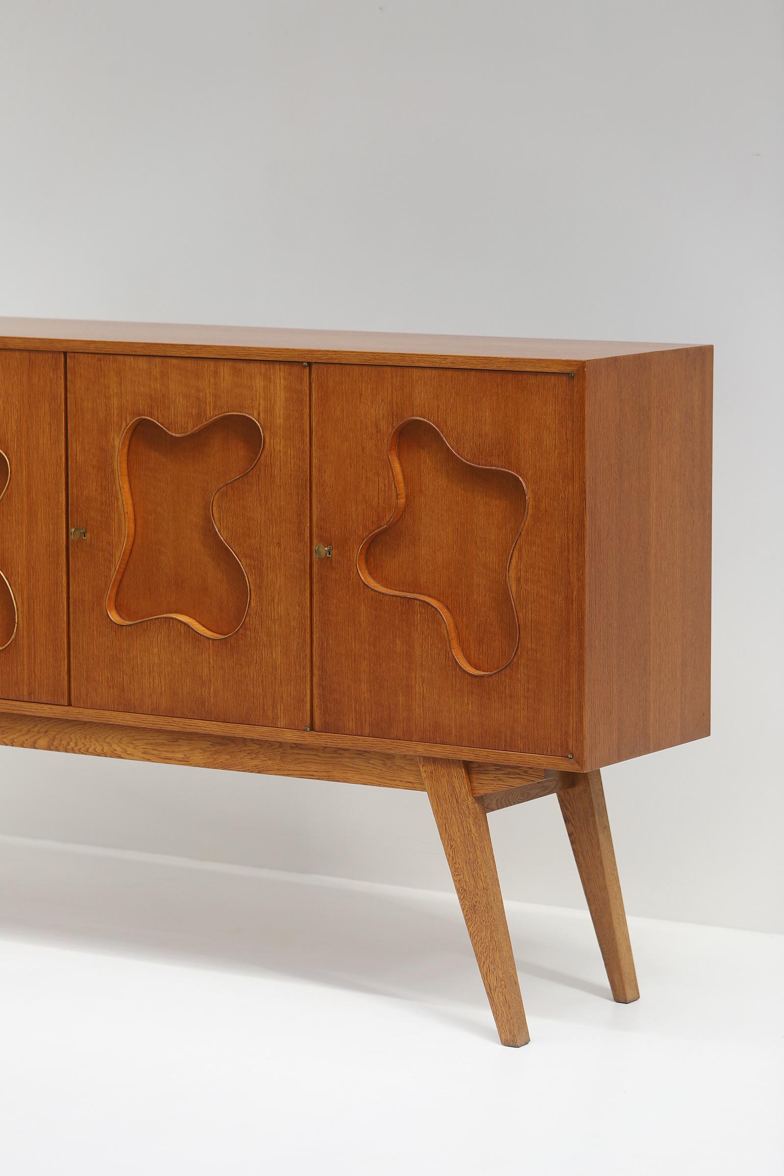 Oak Sideboard with Free Form Shaped Doors, 1950s 1