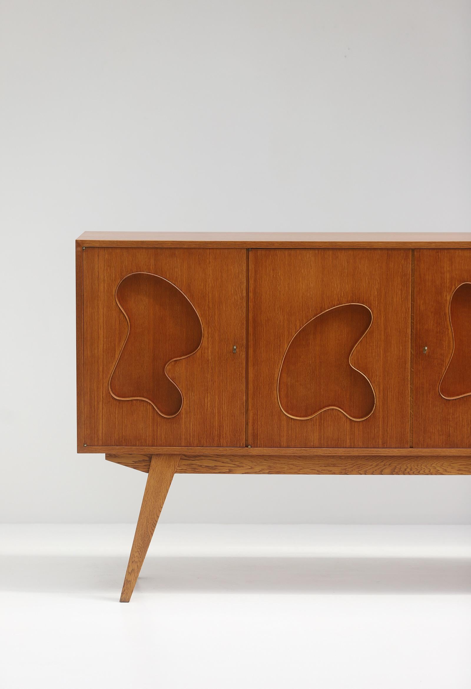 Oak Sideboard with Free Form Shaped Doors, 1950s 2