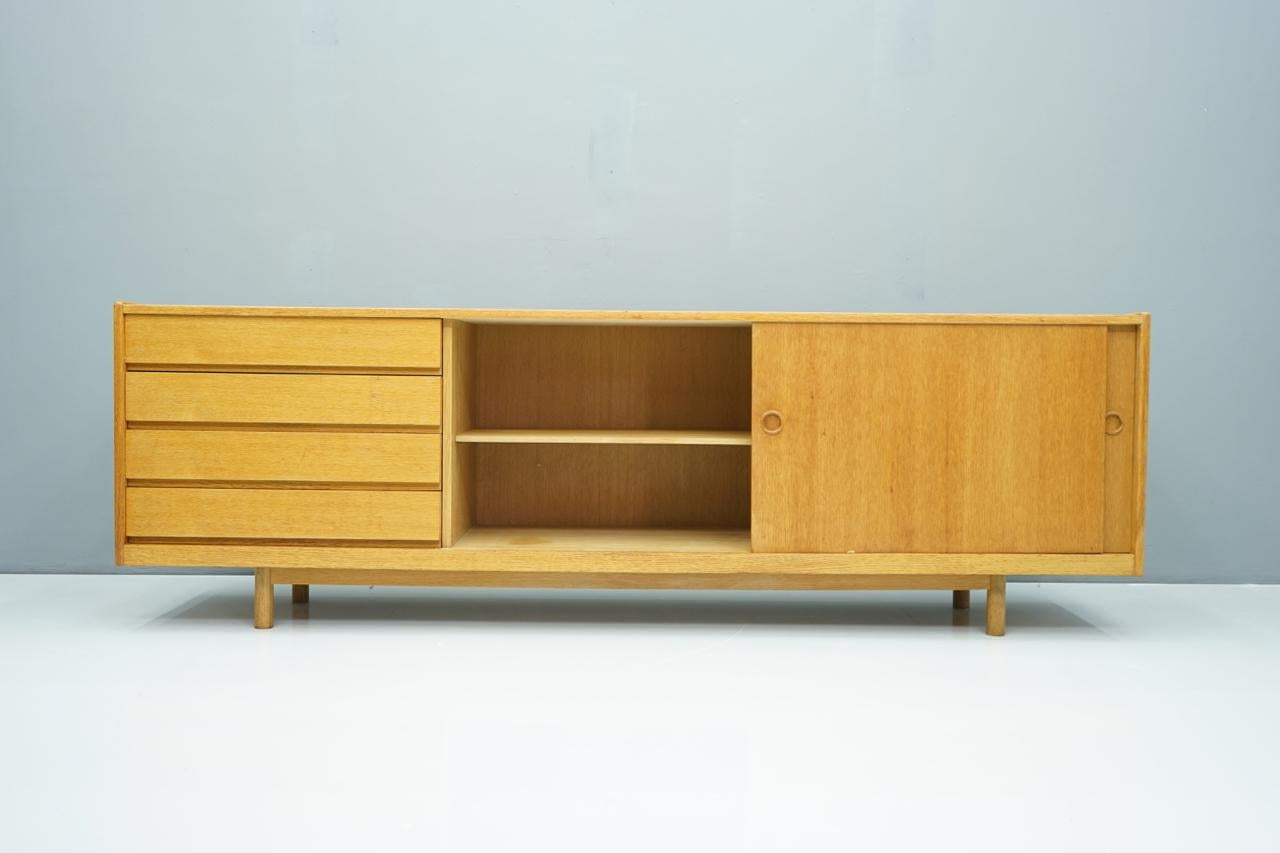 Scandinavian Modern Oak Sideboard with Two Sliding Doors, Denmark, 1960s