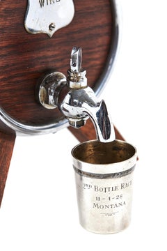Oak &  Silver Plated Barrel Shaped Decanter with cup