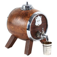 Oak &  Silver Plated Barrel Shaped Decanter with cup