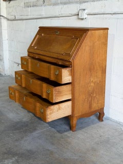 Oak Slant-Front Bureau Writing Desk with Storage Mid-Century Modern 1970s