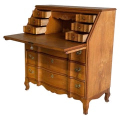 Oak Slant-Front Bureau Writing Desk with Storage Mid-Century Modern 1970s